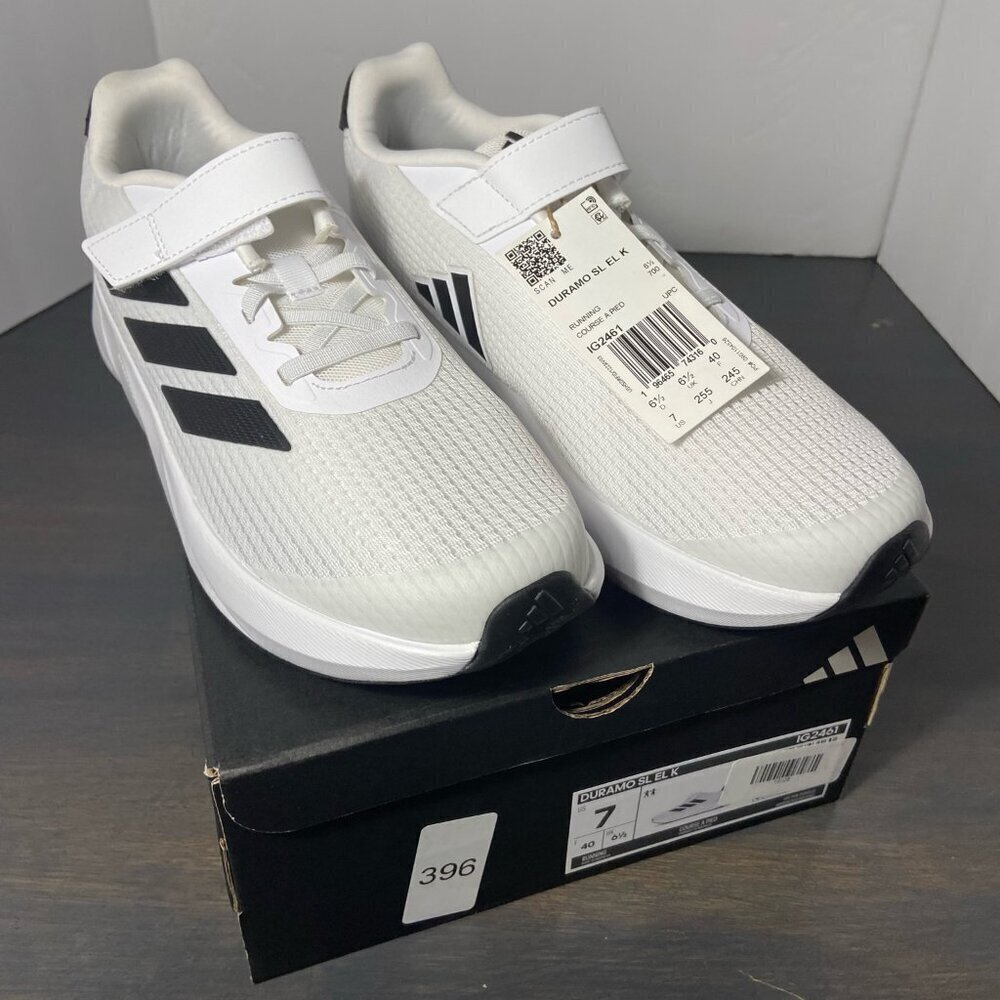 Adidas Duramo SL EL K Sneakers – White/Black – Youth Size 7 (woman's 8.5)– NEW